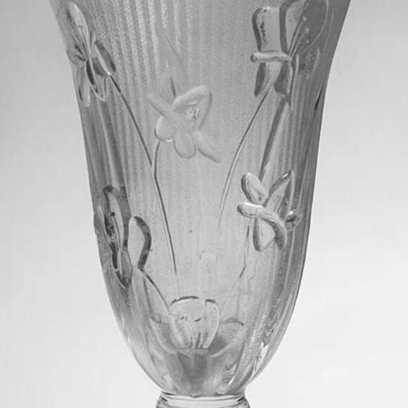 JEANETTE GLASS Vintage Clear Depression Glass Iris & Herringbone 9" Footed Vase - Picture 4 of 8